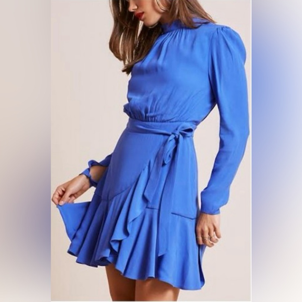 Finders Keepers Blouson‎ Bodice Bloom Fit-&-Flare Mini Dress Cobalt Blue Meduim